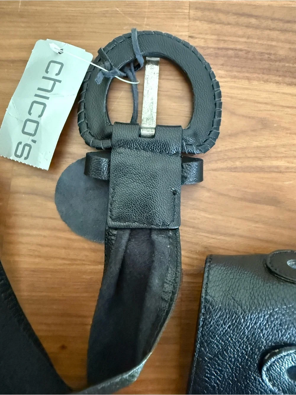 NWT Chico’s Black Genuine Leather Wide Waist Belt with Button Accents - Size M